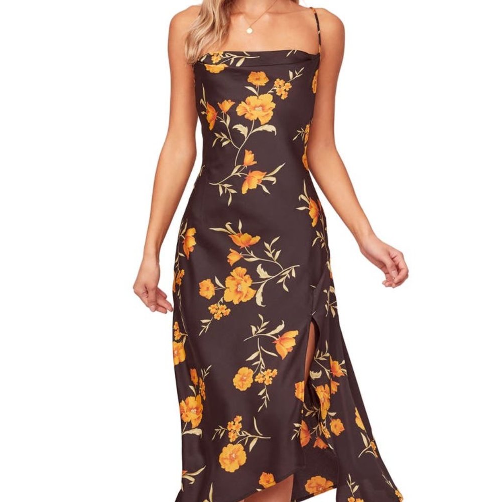 ASTR Gaia Black Floral Midi Dress